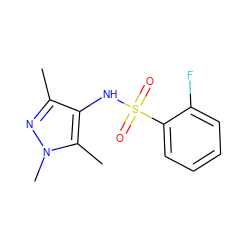 Cc1nn(C)c(C)c1NS(=O)(=O)c1ccccc1F ZINC000005602629