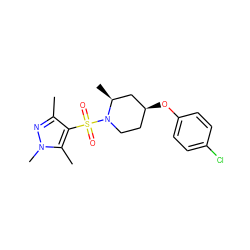 Cc1nn(C)c(C)c1S(=O)(=O)N1CC[C@H](Oc2ccc(Cl)cc2)C[C@@H]1C ZINC000207194467