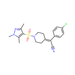 Cc1nn(C)c(C)c1S(=O)(=O)N1CCC(=C(C#N)c2ccc(Cl)cc2)CC1 ZINC000222830106