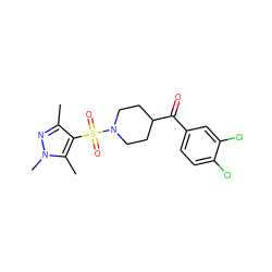 Cc1nn(C)c(C)c1S(=O)(=O)N1CCC(C(=O)c2ccc(Cl)c(Cl)c2)CC1 ZINC000064949470