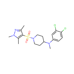 Cc1nn(C)c(C)c1S(=O)(=O)N1CCC(N(C)c2ccc(Cl)c(Cl)c2)CC1 ZINC001772625629