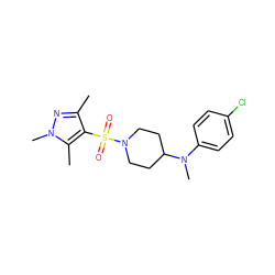 Cc1nn(C)c(C)c1S(=O)(=O)N1CCC(N(C)c2ccc(Cl)cc2)CC1 ZINC001772610040