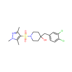 Cc1nn(C)c(C)c1S(=O)(=O)N1CCC(O)(Cc2ccc(Cl)c(Cl)c2)CC1 ZINC000207282763