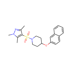 Cc1nn(C)c(C)c1S(=O)(=O)N1CCC(Oc2ccc3ccccc3c2)CC1 ZINC000207210336