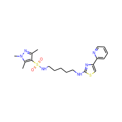 Cc1nn(C)c(C)c1S(=O)(=O)NCCCCCNc1nc(-c2ccccn2)cs1 ZINC000073164442