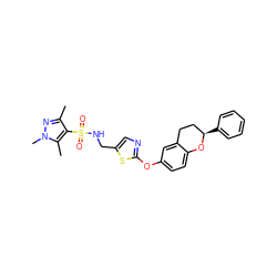 Cc1nn(C)c(C)c1S(=O)(=O)NCc1cnc(Oc2ccc3c(c2)CC[C@@H](c2ccccc2)O3)s1 ZINC000147172445