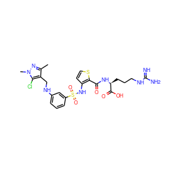 Cc1nn(C)c(Cl)c1CNc1cccc(S(=O)(=O)Nc2ccsc2C(=O)N[C@@H](CCCNC(=N)N)C(=O)O)c1 ZINC000049774600