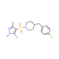 Cc1nn(C)c(Cl)c1S(=O)(=O)N1CCC(Cc2ccc(Cl)cc2)CC1 ZINC000207282700