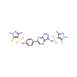 Cc1nn(C)c(Cl)c1S(=O)(=O)Nc1ccc(-c2cnc3c(NS(=O)(=O)c4c(C)nn(C)c4Cl)n[nH]c3n2)cc1 ZINC000148919893