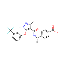 Cc1nn(C)c(Oc2cccc(C(F)(F)F)c2)c1C(=O)N[C@@H](C)c1ccc(C(=O)O)cc1 ZINC000114766835