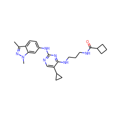 Cc1nn(C)c2cc(Nc3ncc(C4CC4)c(NCCCNC(=O)C4CCC4)n3)ccc12 ZINC000095562707