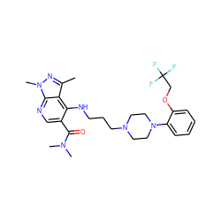 Cc1nn(C)c2ncc(C(=O)N(C)C)c(NCCCN3CCN(c4ccccc4OCC(F)(F)F)CC3)c12 ZINC000013764597