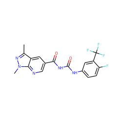 Cc1nn(C)c2ncc(C(=O)NC(=O)Nc3ccc(F)c(C(F)(F)F)c3)cc12 ZINC000000603859