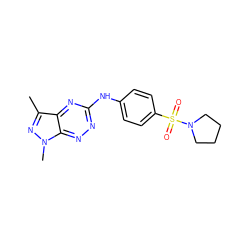 Cc1nn(C)c2nnc(Nc3ccc(S(=O)(=O)N4CCCC4)cc3)nc12 ZINC000169307041