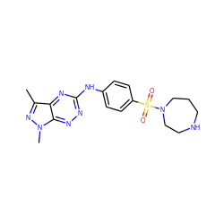 Cc1nn(C)c2nnc(Nc3ccc(S(=O)(=O)N4CCCNCC4)cc3)nc12 ZINC000169310130