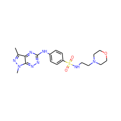 Cc1nn(C)c2nnc(Nc3ccc(S(=O)(=O)NCCN4CCOCC4)cc3)nc12 ZINC000169310140