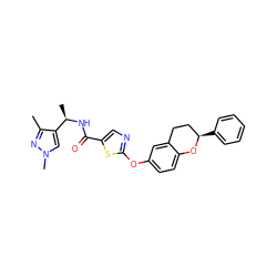 Cc1nn(C)cc1[C@@H](C)NC(=O)c1cnc(Oc2ccc3c(c2)CC[C@@H](c2ccccc2)O3)s1 ZINC000169710452