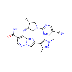 Cc1nn(C)cc1-c1cn2ncc(C(N)=O)c(N[C@H]3CN(c4ncc(C#N)cn4)C[C@H]3C)c2n1 ZINC001772643959