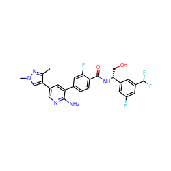 Cc1nn(C)cc1-c1cnc(N)c(-c2ccc(C(=O)N[C@H](CO)c3cc(F)cc(C(F)F)c3)c(F)c2)c1 ZINC001772647948