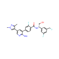 Cc1nn(C)cc1-c1cnc(N)c(-c2ccc(C(=O)N[C@H](CO)c3cc(F)cc(CF)c3)c(F)c2)c1 ZINC001772590877