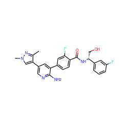 Cc1nn(C)cc1-c1cnc(N)c(-c2ccc(C(=O)N[C@H](CO)c3cccc(F)c3)c(F)c2)c1 ZINC001772575594