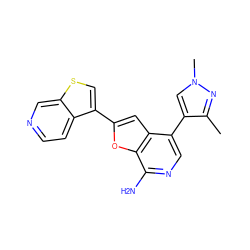 Cc1nn(C)cc1-c1cnc(N)c2oc(-c3csc4cnccc34)cc12 ZINC000096282216