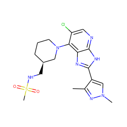 Cc1nn(C)cc1-c1nc2c(N3CCC[C@H](CNS(C)(=O)=O)C3)c(Cl)cnc2[nH]1 ZINC000103273761