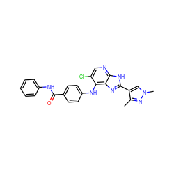 Cc1nn(C)cc1-c1nc2c(Nc3ccc(C(=O)Nc4ccccc4)cc3)c(Cl)cnc2[nH]1 ZINC000103273775