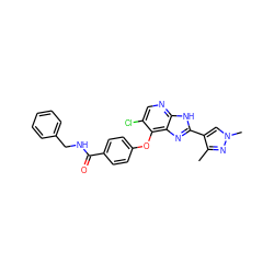 Cc1nn(C)cc1-c1nc2c(Oc3ccc(C(=O)NCc4ccccc4)cc3)c(Cl)cnc2[nH]1 ZINC000103275411