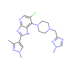 Cc1nn(C)cc1-c1nc2ncc(Cl)c(N3CCN(Cc4ncn(C)n4)CC3)c2[nH]1 ZINC000095561443