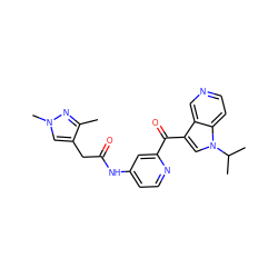 Cc1nn(C)cc1CC(=O)Nc1ccnc(C(=O)c2cn(C(C)C)c3ccncc23)c1 ZINC001772599192