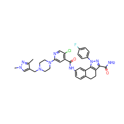 Cc1nn(C)cc1CN1CCN(c2cc(C(=O)Nc3ccc4c(c3)-c3c(c(C(N)=O)nn3-c3ccc(F)cc3)CC4)c(Cl)cn2)CC1 ZINC000072123727