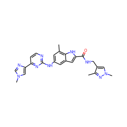 Cc1nn(C)cc1CNC(=O)c1cc2cc(Nc3nccc(-c4cn(C)cn4)n3)cc(C)c2[nH]1 ZINC000222326177