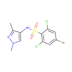 Cc1nn(C)cc1NS(=O)(=O)c1c(Cl)cc(Br)cc1Cl ZINC000199939551