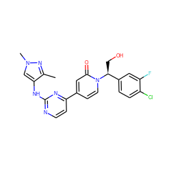 Cc1nn(C)cc1Nc1nccc(-c2ccn([C@@H](CO)c3ccc(Cl)c(F)c3)c(=O)c2)n1 ZINC000169701522