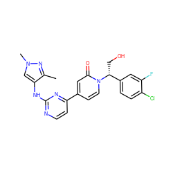 Cc1nn(C)cc1Nc1nccc(-c2ccn([C@H](CO)c3ccc(Cl)c(F)c3)c(=O)c2)n1 ZINC000169701523