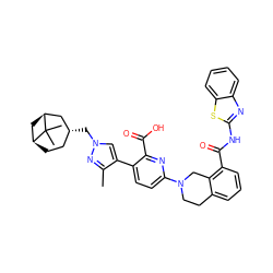 Cc1nn(C[C@@H]2CC[C@H]3C[C@@H](C2)C3(C)C)cc1-c1ccc(N2CCc3cccc(C(=O)Nc4nc5ccccc5s4)c3C2)nc1C(=O)O ZINC001772572192