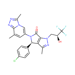 Cc1nn(C[C@H](O)C(F)(F)F)c2c1[C@@H](c1ccc(Cl)cc1)N(c1cc(C)c3nnc(C)n3c1)C2=O ZINC000261141648