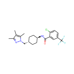 Cc1nn(C[C@H]2CC[C@H](NC(=O)c3cc(C(F)(F)F)ccc3Cl)CC2)c(C)c1C ZINC000261087713