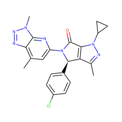 Cc1nn(C2CC2)c2c1[C@@H](c1ccc(Cl)cc1)N(c1cc(C)c3nnn(C)c3n1)C2=O ZINC000220200958