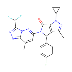 Cc1nn(C2CC2)c2c1[C@H](c1ccc(Cl)cc1)N(c1cc(C)c3nnc(C(F)F)n3n1)C2=O ZINC000261168765