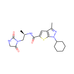 Cc1nn(C2CCCCC2)c2sc(C(=O)N[C@H](C)CN3C(=O)CNC3=O)cc12 ZINC000114711092