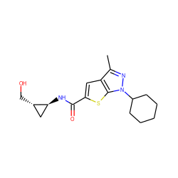 Cc1nn(C2CCCCC2)c2sc(C(=O)N[C@H]3C[C@@H]3CO)cc12 ZINC000114710647