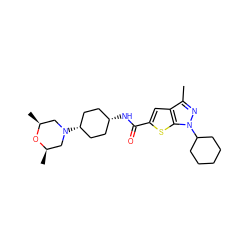 Cc1nn(C2CCCCC2)c2sc(C(=O)N[C@H]3CC[C@@H](N4C[C@H](C)O[C@H](C)C4)CC3)cc12 ZINC000114765087