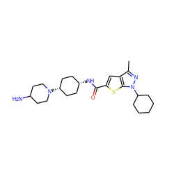 Cc1nn(C2CCCCC2)c2sc(C(=O)N[C@H]3CC[C@@H](N4CCC(N)CC4)CC3)cc12 ZINC000114713530