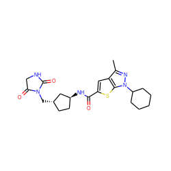 Cc1nn(C2CCCCC2)c2sc(C(=O)N[C@H]3CC[C@H](CN4C(=O)CNC4=O)C3)cc12 ZINC000114711046