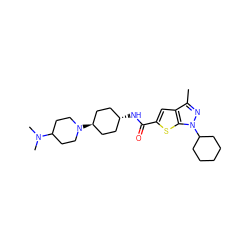 Cc1nn(C2CCCCC2)c2sc(C(=O)N[C@H]3CC[C@H](N4CCC(N(C)C)CC4)CC3)cc12 ZINC000261174980