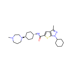 Cc1nn(C2CCCCC2)c2sc(C(=O)N[C@H]3CC[C@H](N4CCCN(C)CC4)CC3)cc12 ZINC000261087151