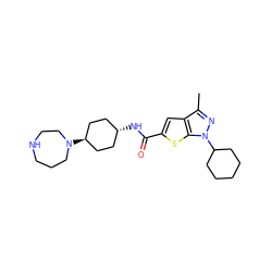 Cc1nn(C2CCCCC2)c2sc(C(=O)N[C@H]3CC[C@H](N4CCCNCC4)CC3)cc12 ZINC000261129731