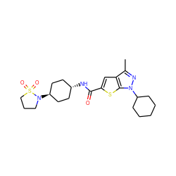 Cc1nn(C2CCCCC2)c2sc(C(=O)N[C@H]3CC[C@H](N4CCCS4(=O)=O)CC3)cc12 ZINC000261145080